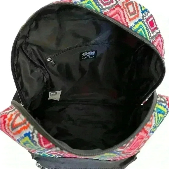 GO! SAC Backpack Colorful Geometric Side Pockets Black Straps - Picture 7 of 11